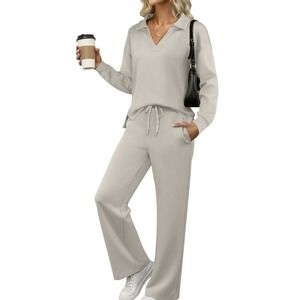 NEW! ANRABESS WOMEN 2 PIECE OUTFIT LOUNGE SWEATSUITE SET GREY MEDIUM